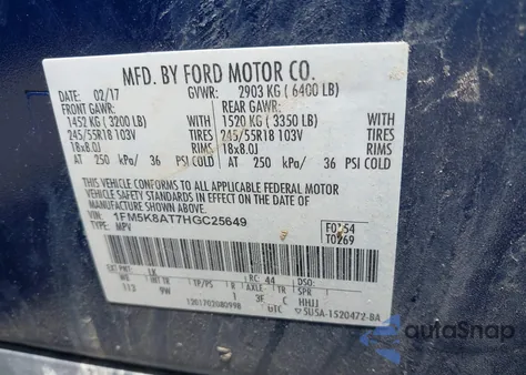 2017 Ford Police Interceptor z USA, uszkodzony, nr VIN 1FM5K8AT7HGC25649